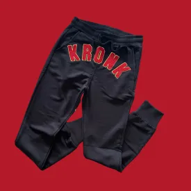 KRONK WAR Towelling Applique Joggers Athletic Fit Black