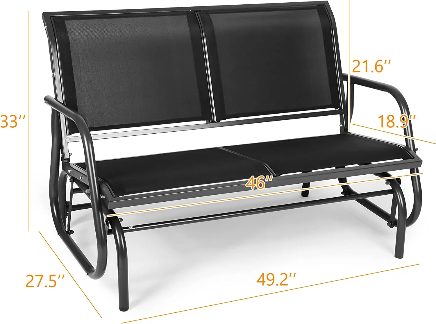 2 Seats Outdoor Patio Glider, Garden Breathable Loveseat Seating Gliding Swing Bench Chair with Anti-Rust Coating