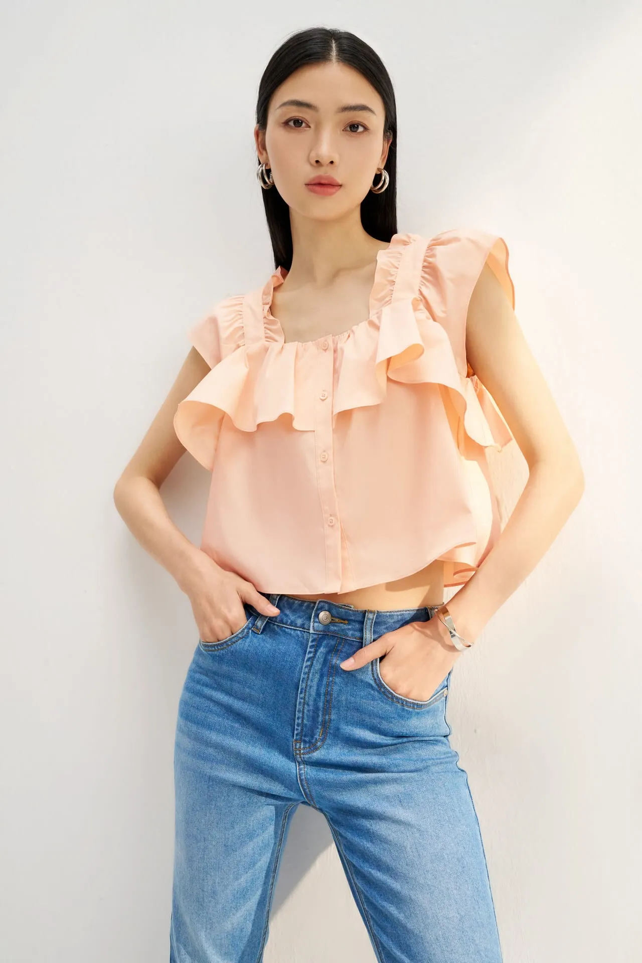 Anti UV A-line Ruffled Shirt