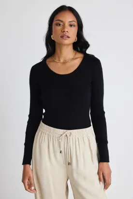 Better Black LS Scoop Neck Rib Knit Top