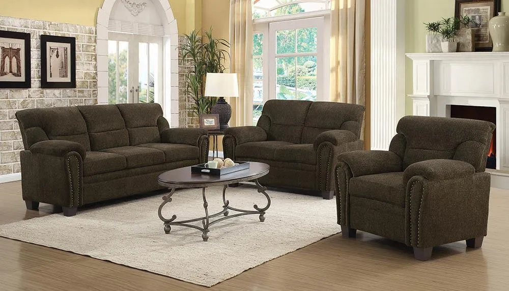 Brown - Clemintine Upholstered Loveseat With Nailhead Trim Brown