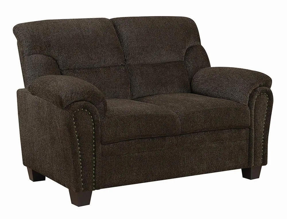 Brown - Clemintine Upholstered Loveseat With Nailhead Trim Brown