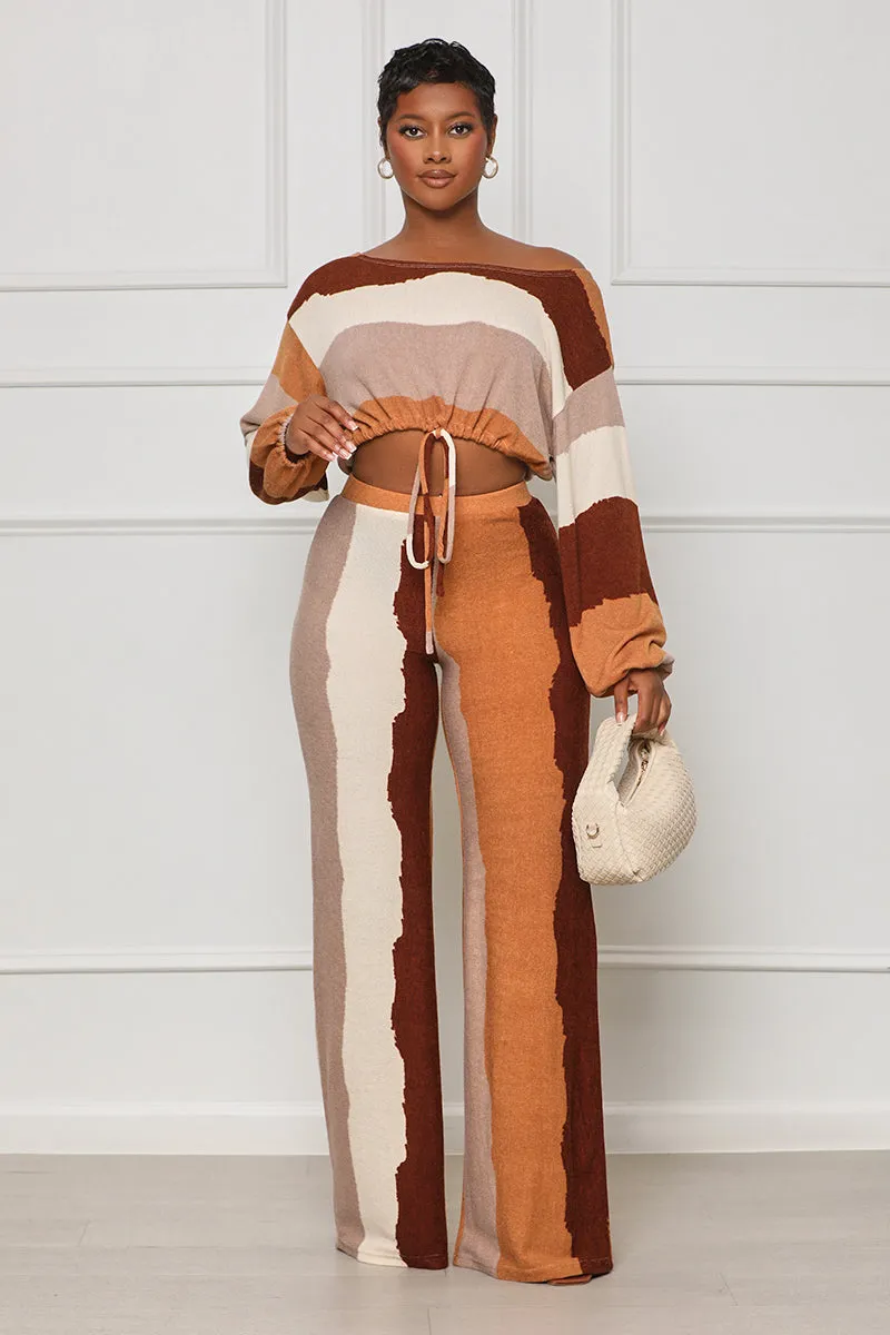 Cabin Stay Striped Pants Set (Brown Multi)