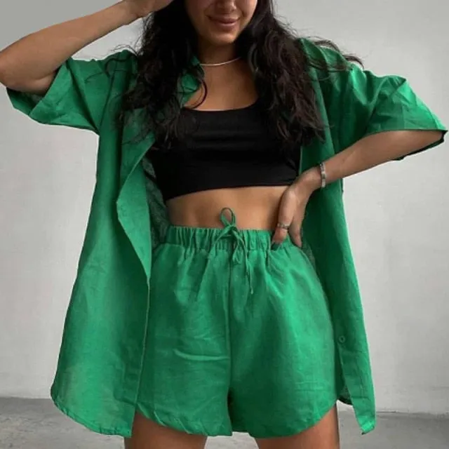 Casual Shirt Short 2 Piece Lounge Wear Set