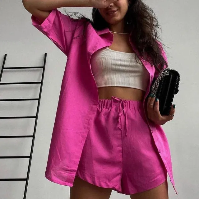 Casual Shirt Short 2 Piece Lounge Wear Set