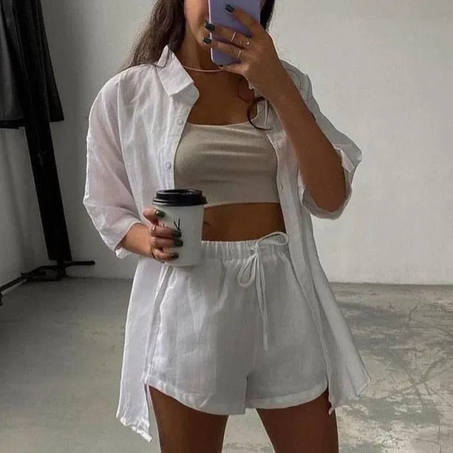 Casual Shirt Short 2 Piece Lounge Wear Set