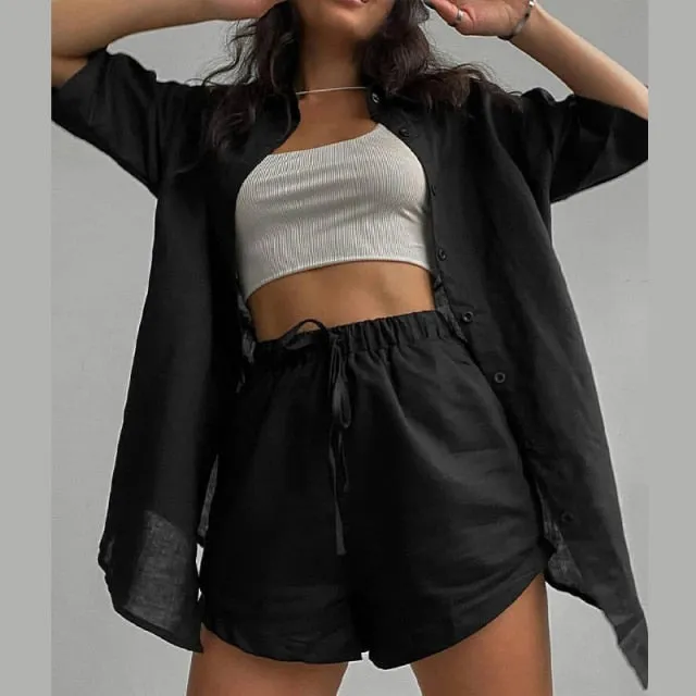 Casual Shirt Short 2 Piece Lounge Wear Set