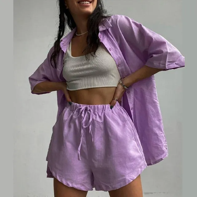 Casual Shirt Short 2 Piece Lounge Wear Set