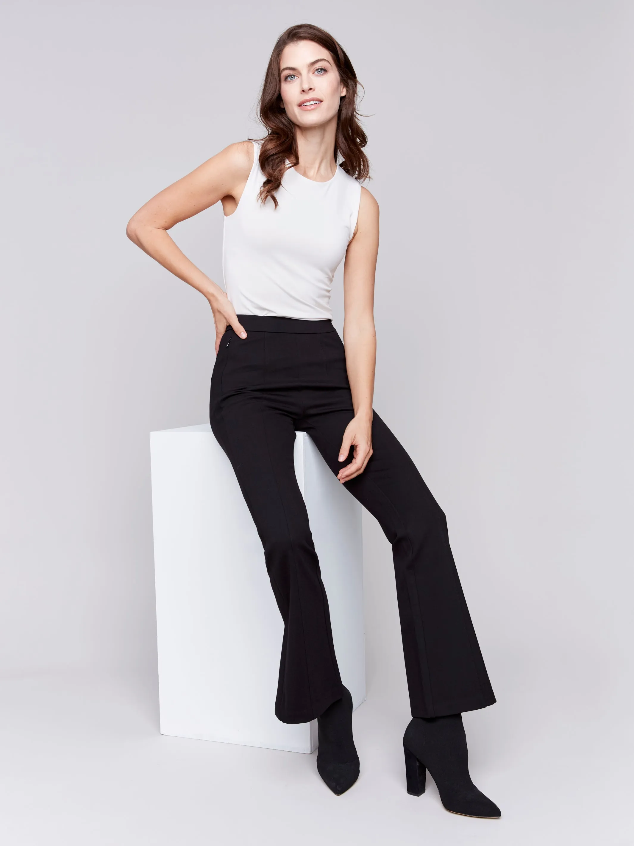 Charlie B Flare Ponte Pants with Side Slits