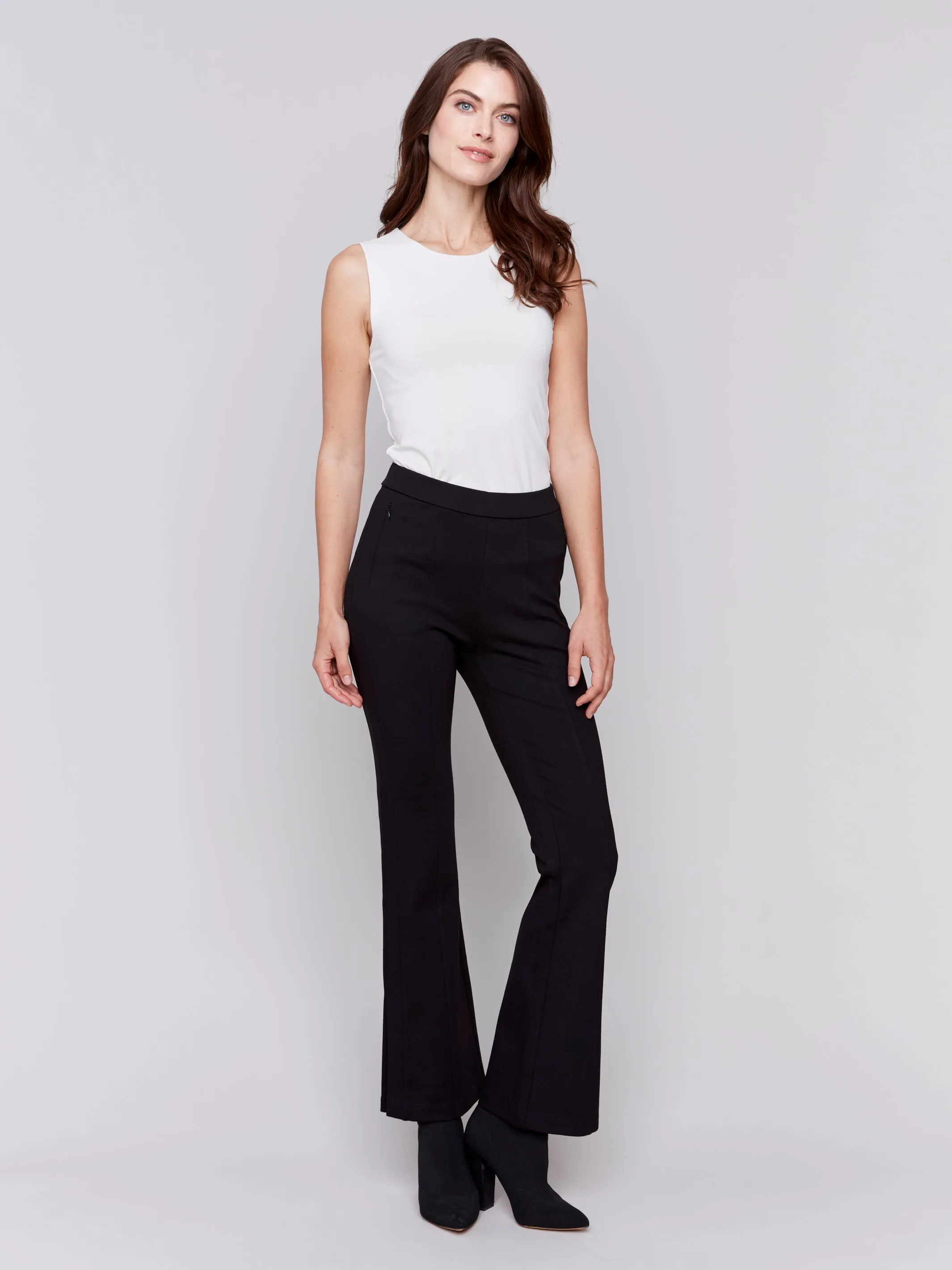 Charlie B Flare Ponte Pants with Side Slits