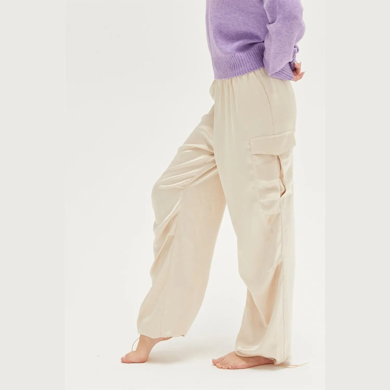 Chic And Sleek Satin Cargo Pants