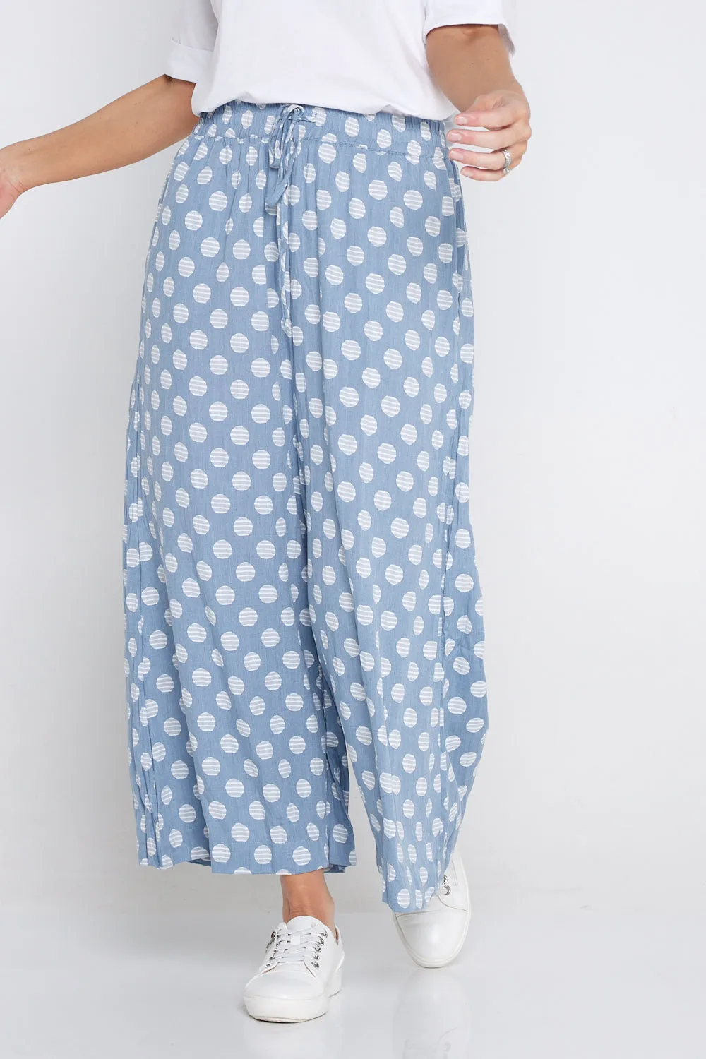 Cleo Wide Leg Drawstring Pants - Denim Blue/Spot