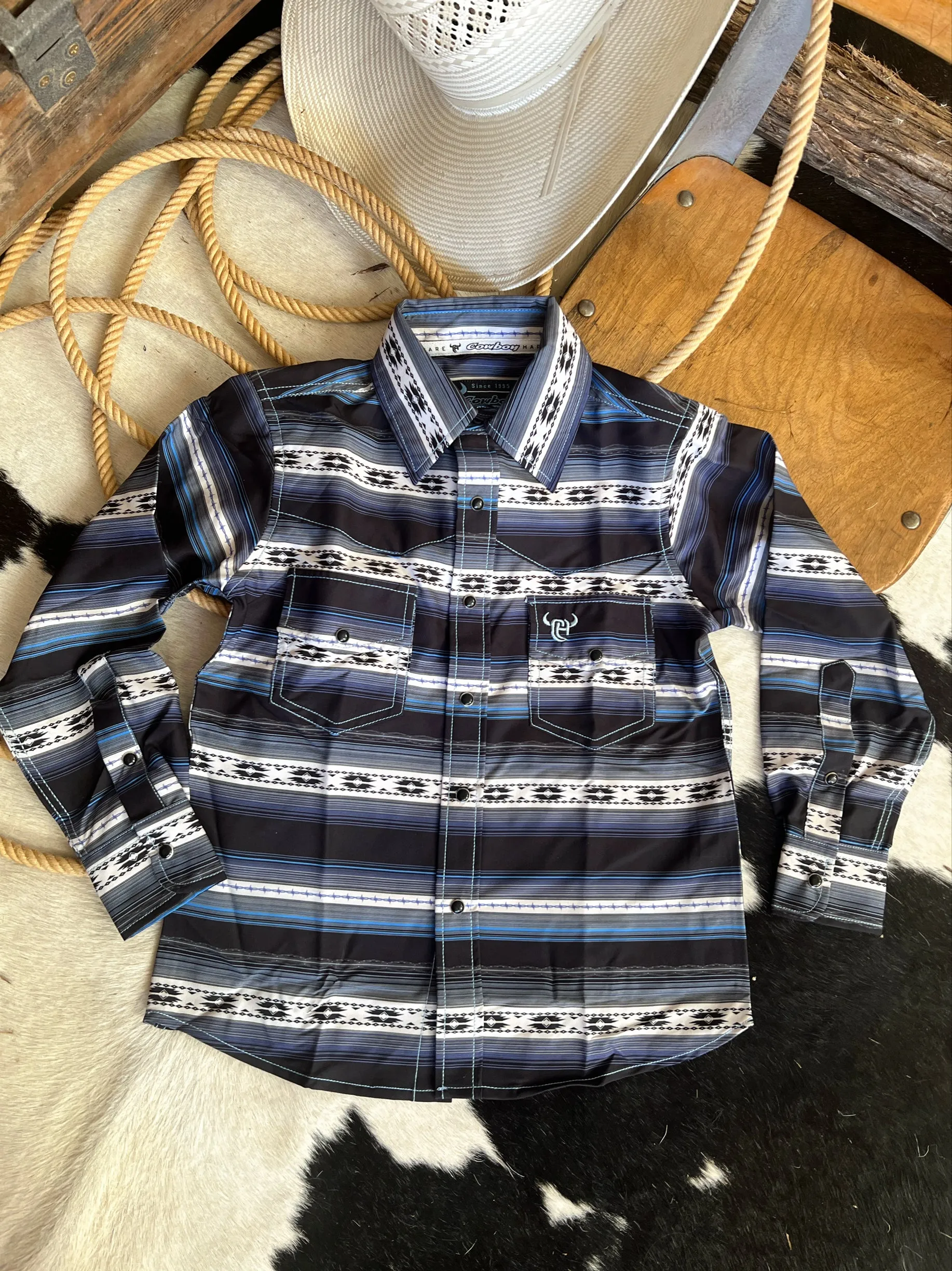 Cowboy Hardware Youth Striped Aztec Button Up