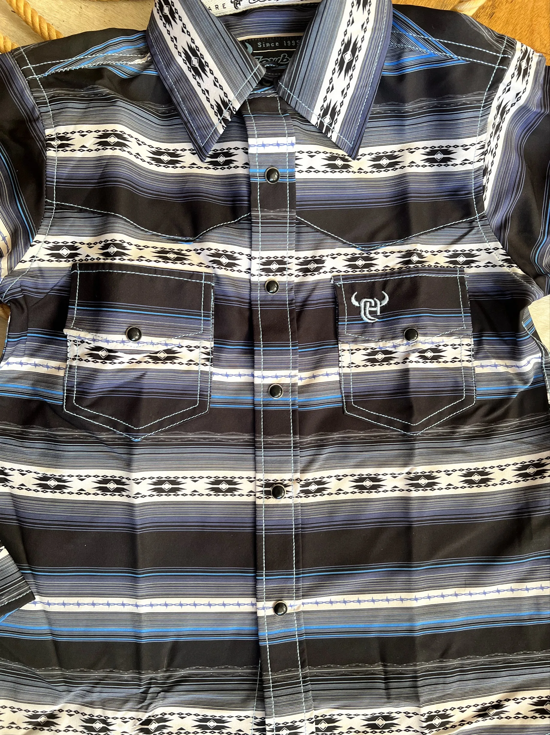 Cowboy Hardware Youth Striped Aztec Button Up