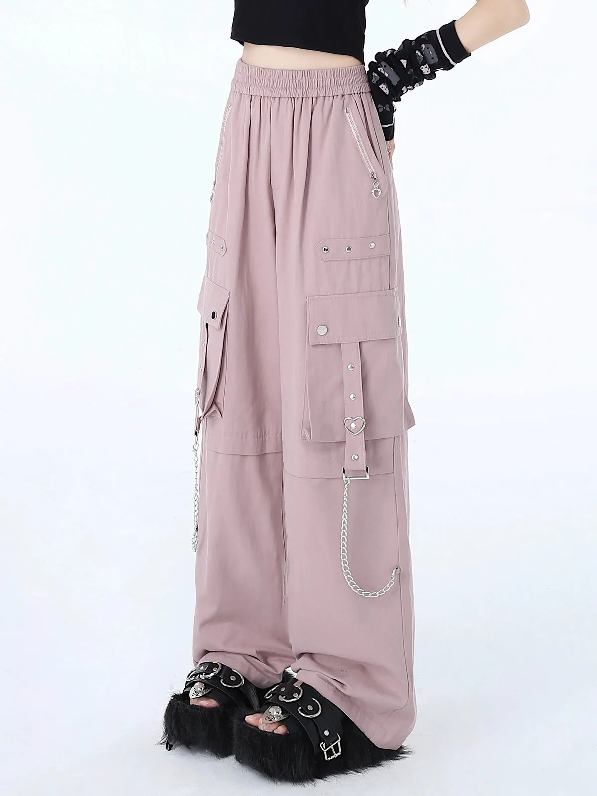 Crazygirl Kawaii Loose Straight-Leg Cargo Pants