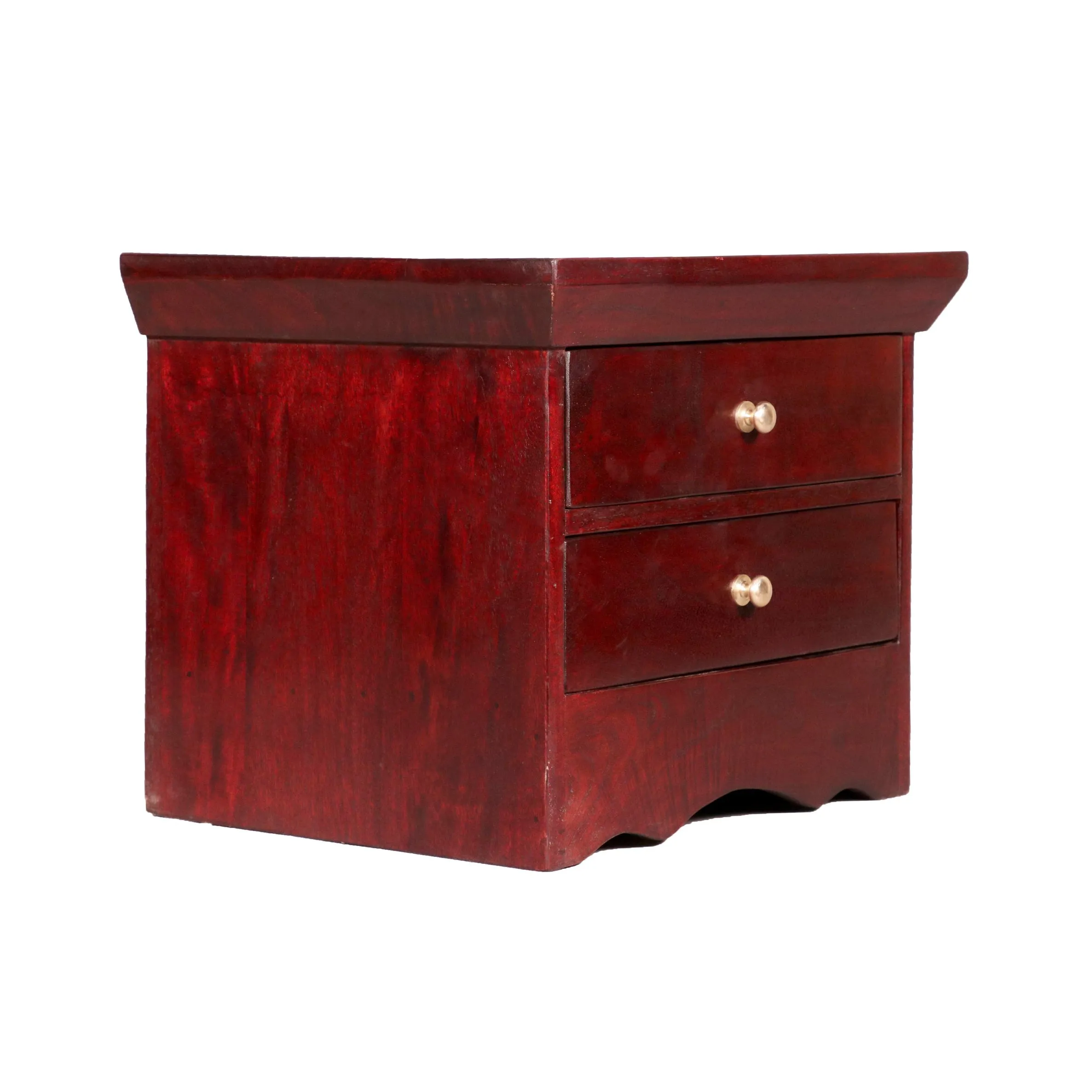 Dark Mahogany Double Drawer Wooden Handmade Bedside