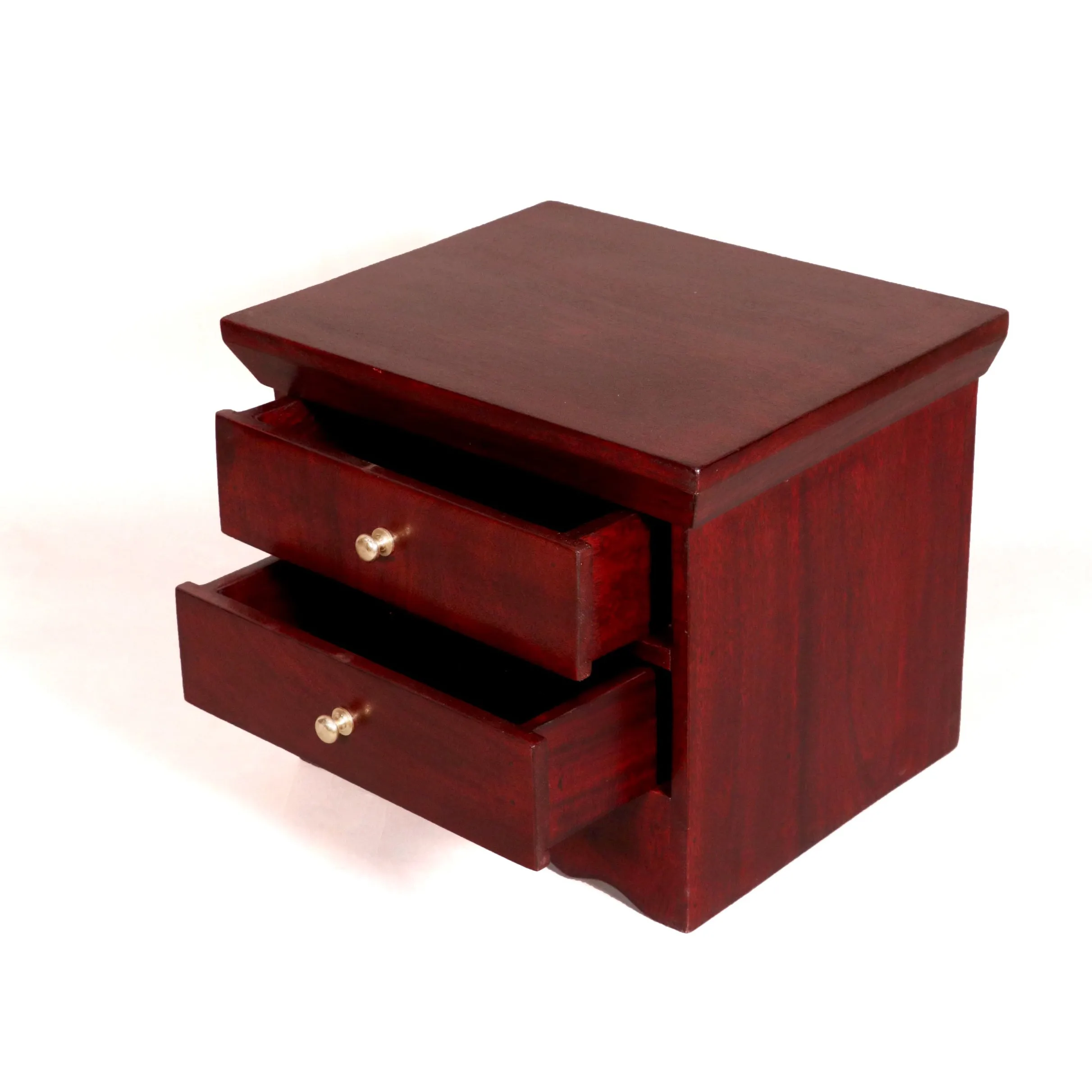 Dark Mahogany Double Drawer Wooden Handmade Bedside