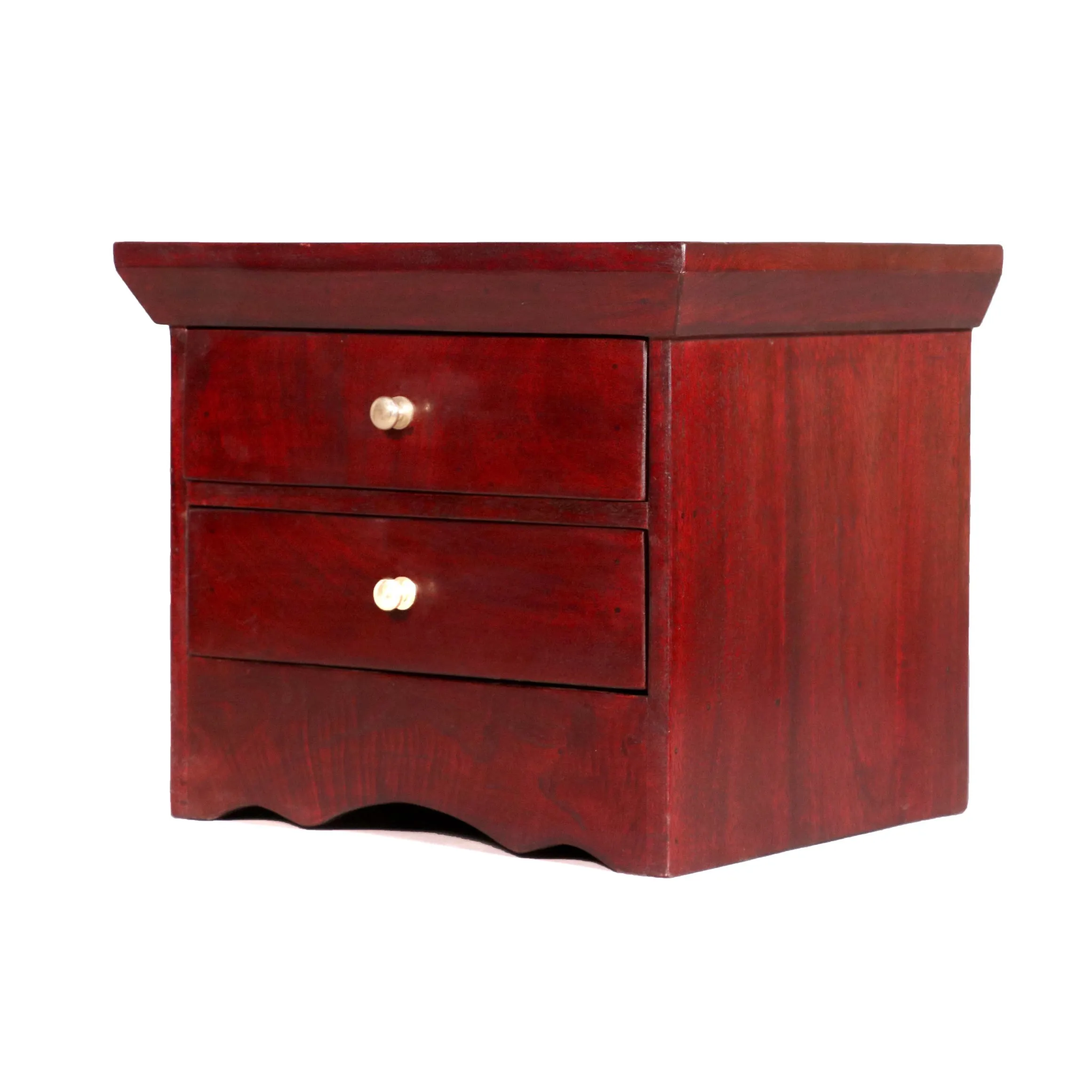 Dark Mahogany Double Drawer Wooden Handmade Bedside