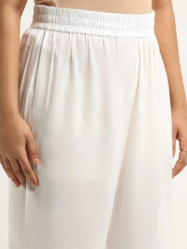 Diza Solid White Wide-Leg Pants