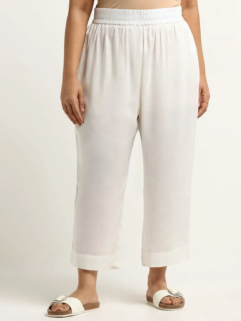 Diza Solid White Wide-Leg Pants