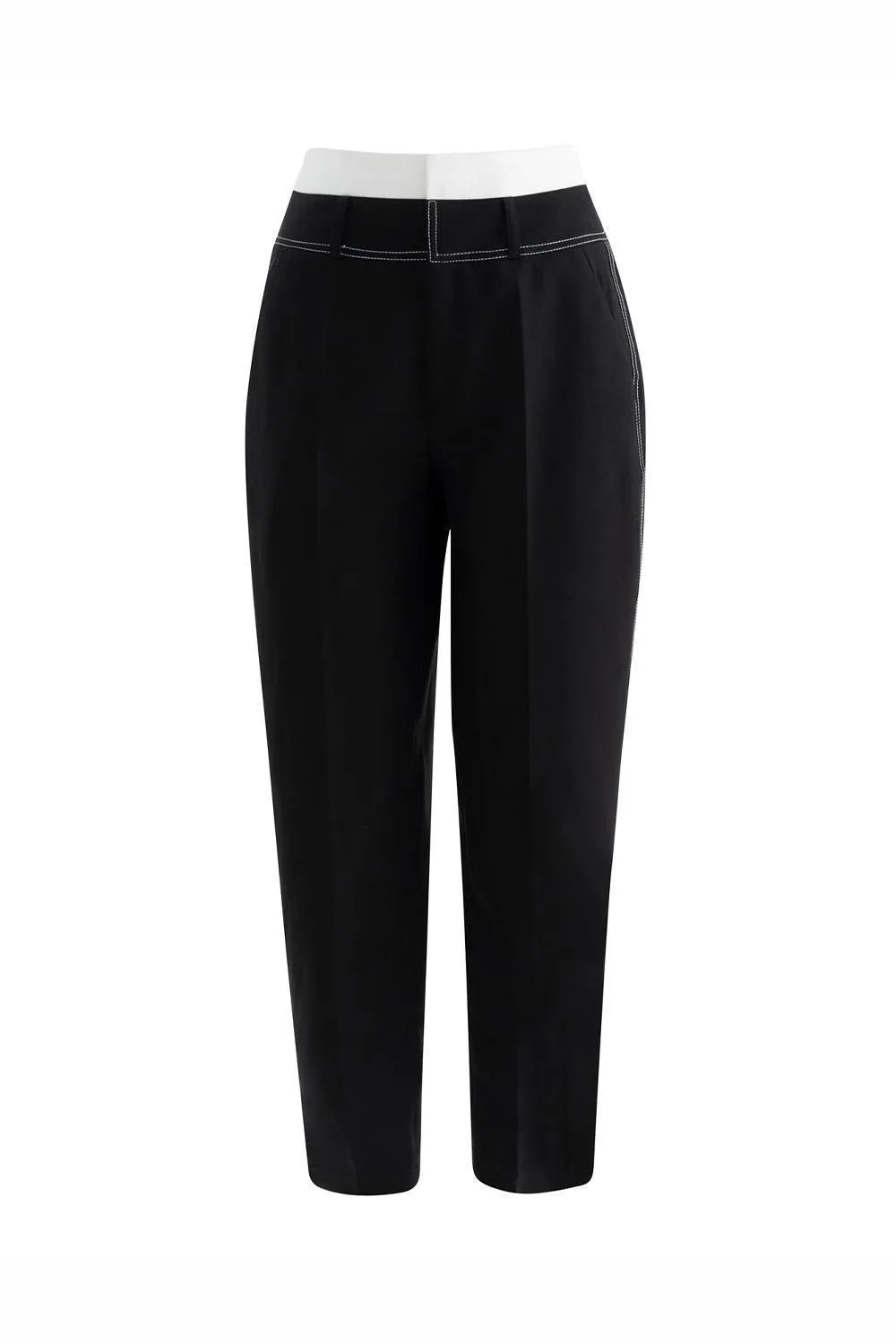 Eddy Pegged Contrasting Waistband Twill Ankle Length Pants