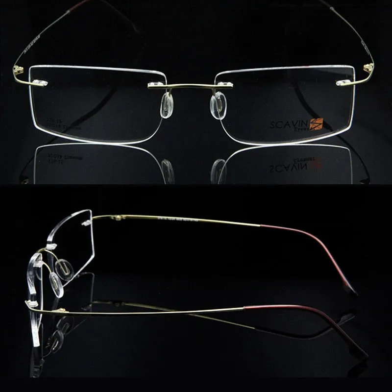 Esnbie Computer Rimless Titanium Glasses Frame Men Memory Eyeglass Frames 7 Colors Square Shape