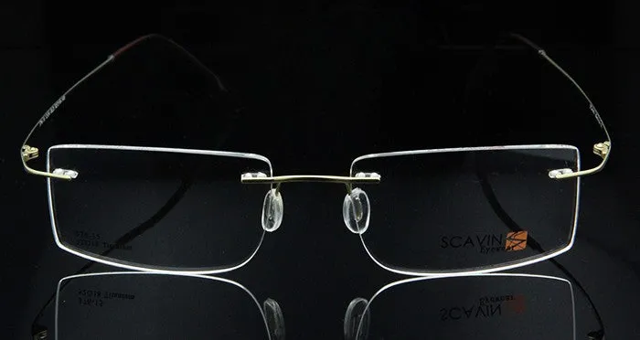 Esnbie Computer Rimless Titanium Glasses Frame Men Memory Eyeglass Frames 7 Colors Square Shape