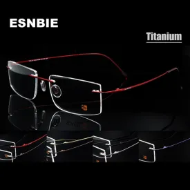 Esnbie Computer Rimless Titanium Glasses Frame Men Memory Eyeglass Frames 7 Colors Square Shape