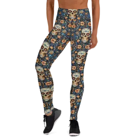 Festival Blue Sugar Skull Yoga Pants