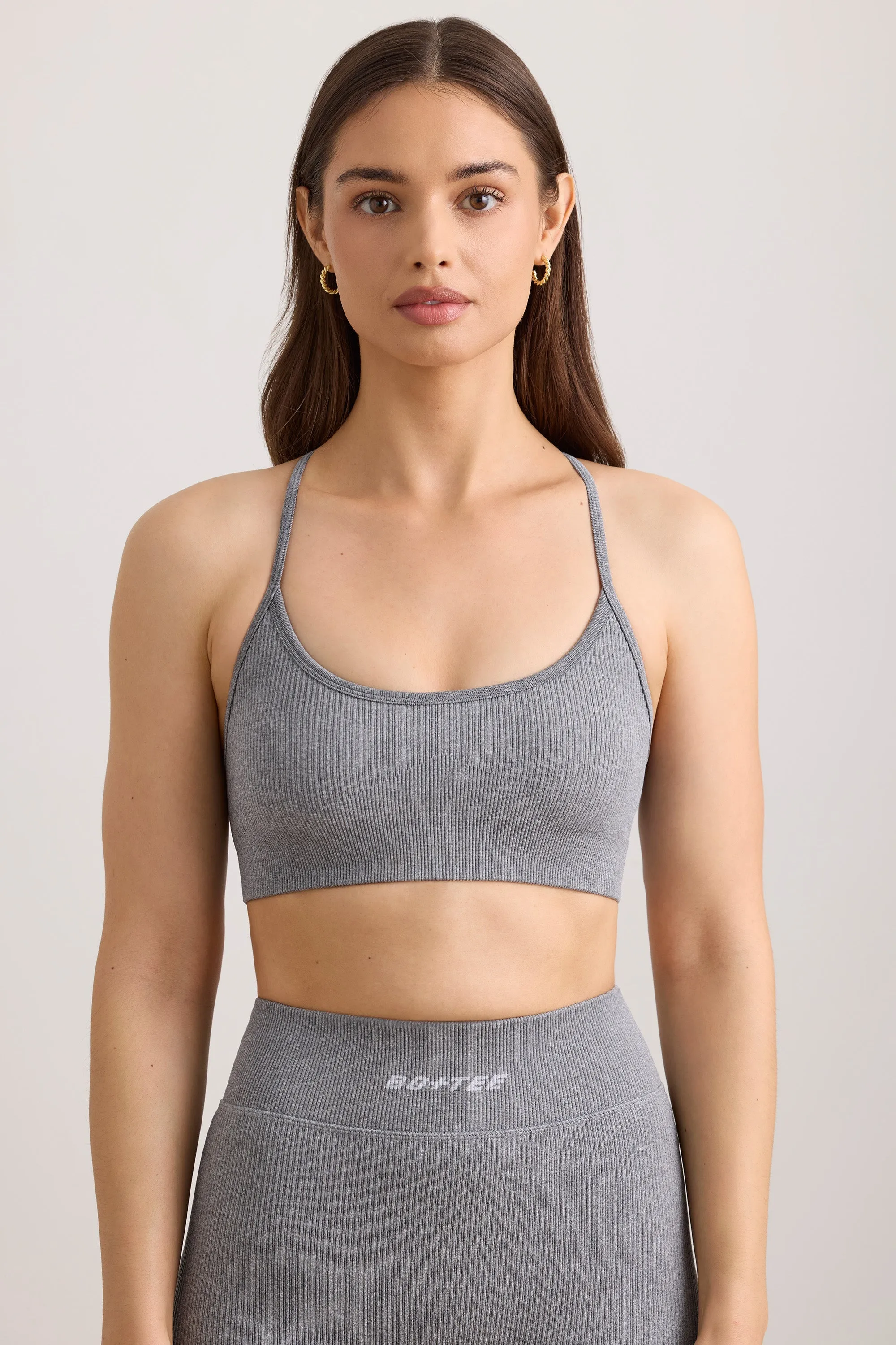 FlexiRib Scoop Neck Sports Bra in Grey Melange