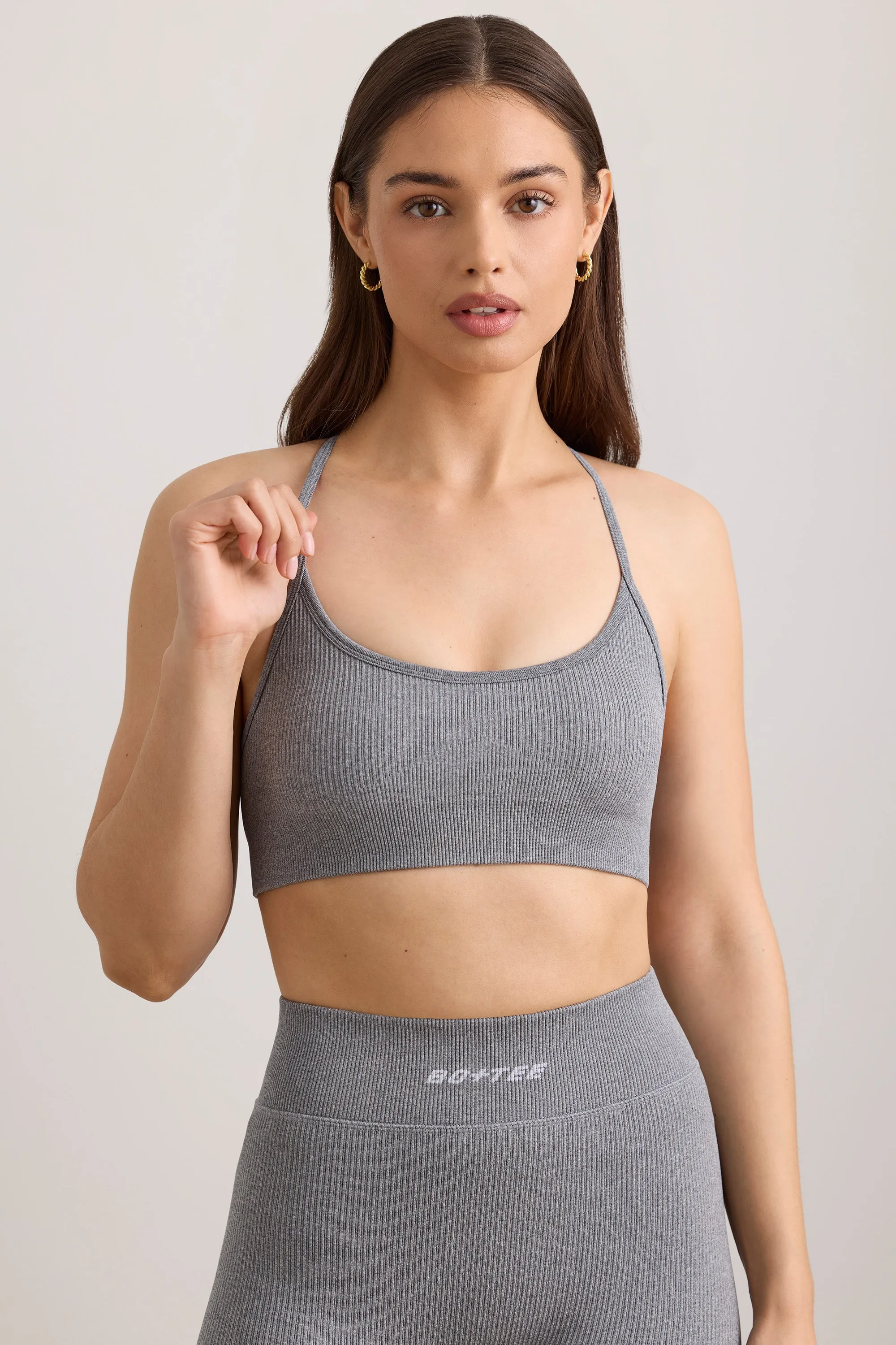 FlexiRib Scoop Neck Sports Bra in Grey Melange