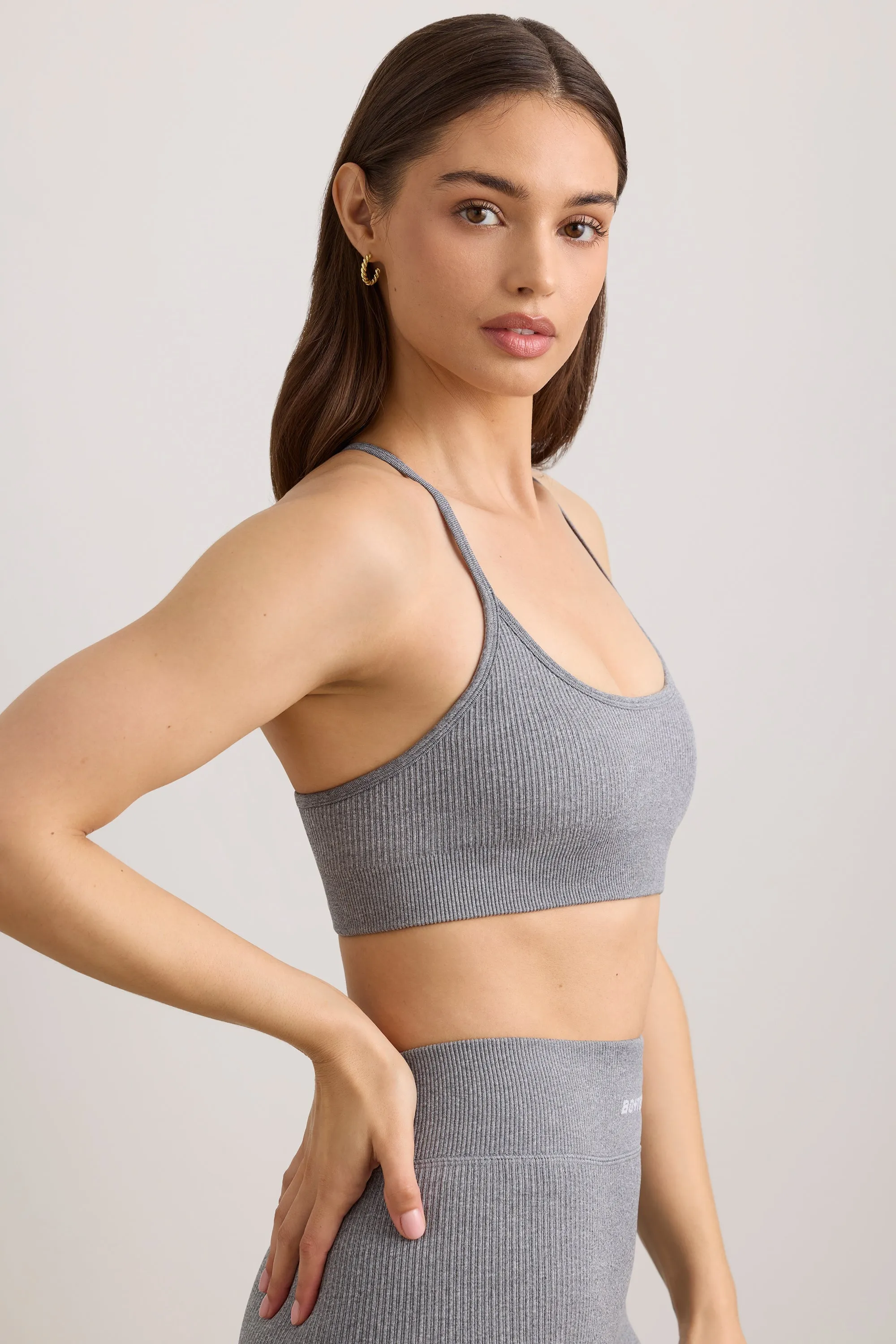 FlexiRib Scoop Neck Sports Bra in Grey Melange