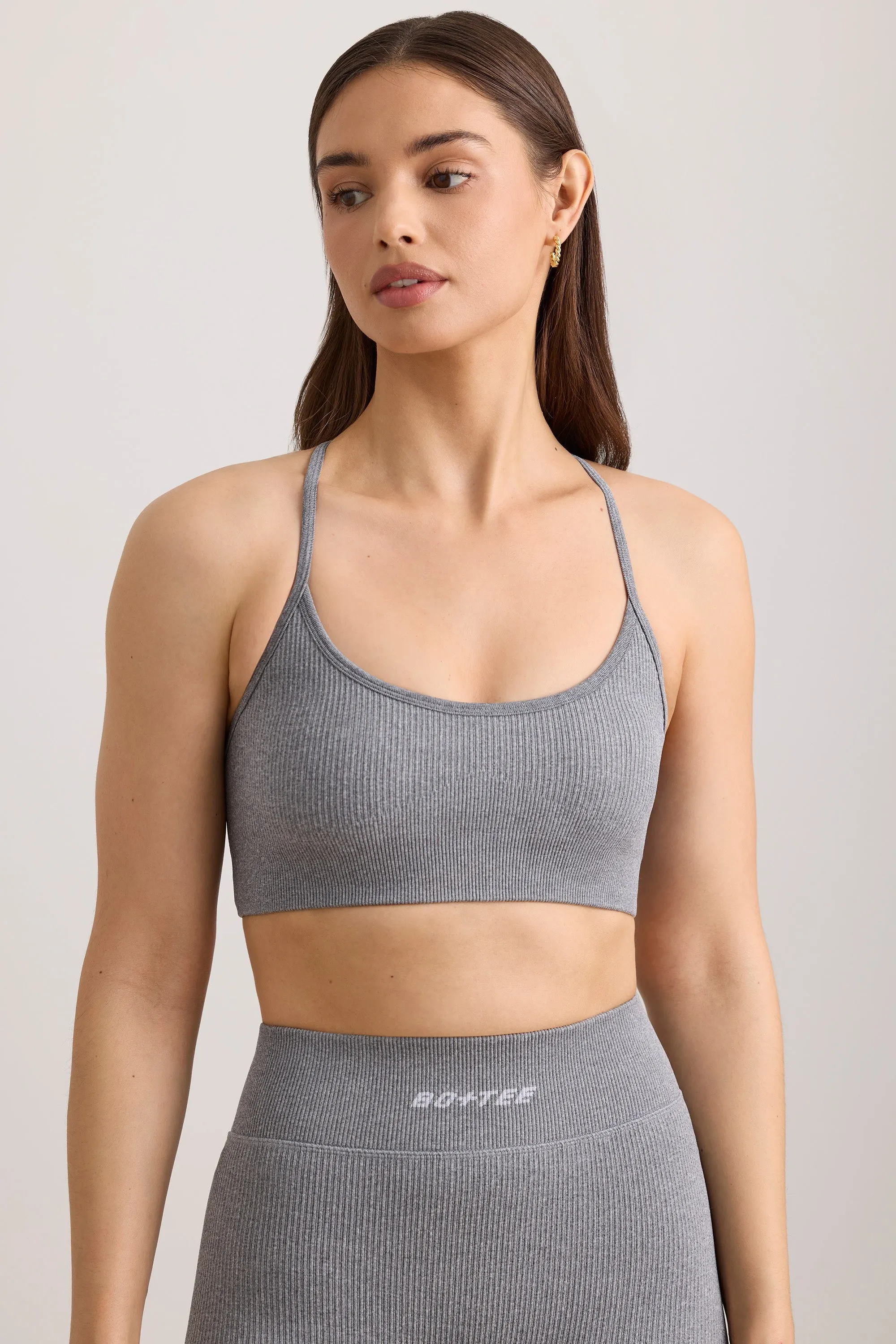 FlexiRib Scoop Neck Sports Bra in Grey Melange