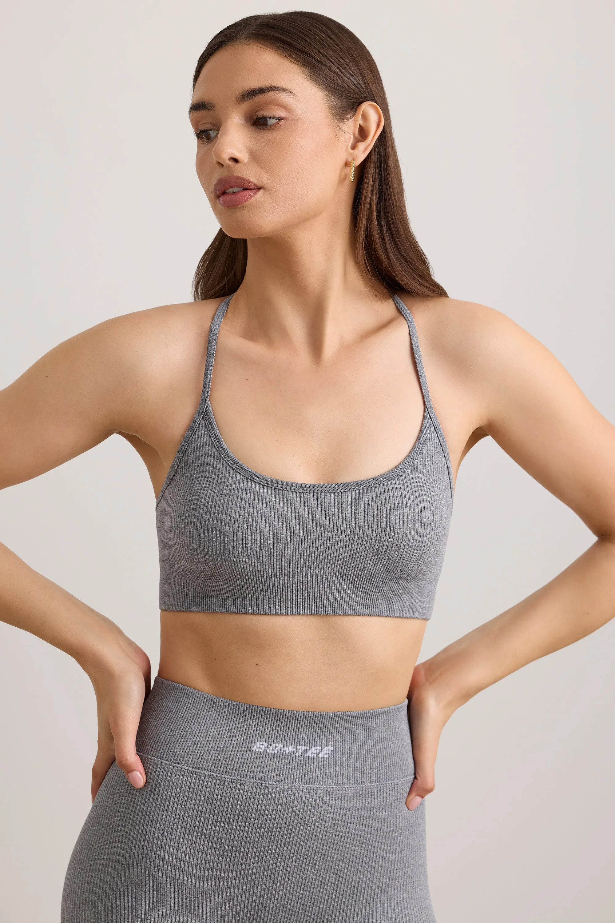 FlexiRib Scoop Neck Sports Bra in Grey Melange