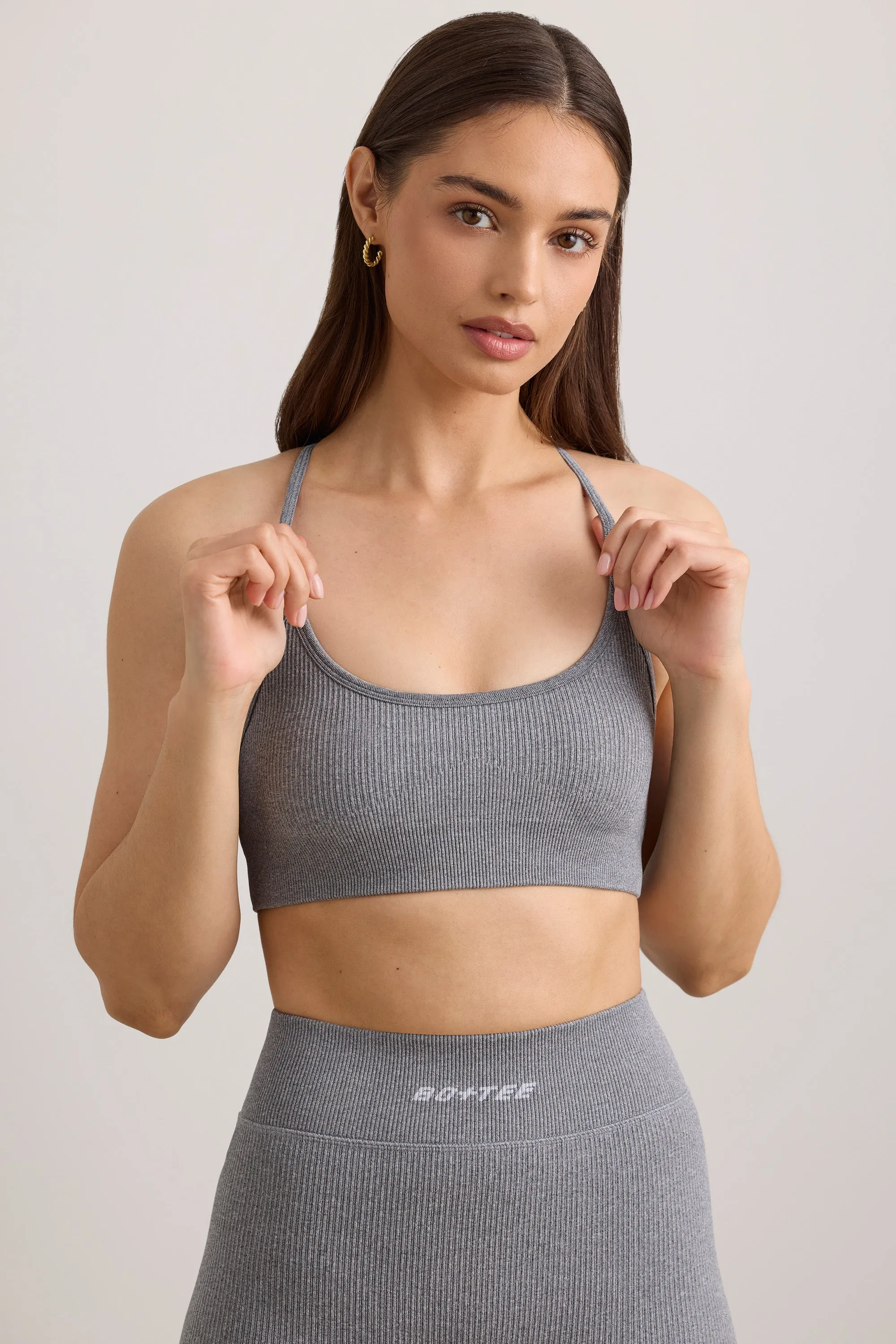 FlexiRib Scoop Neck Sports Bra in Grey Melange