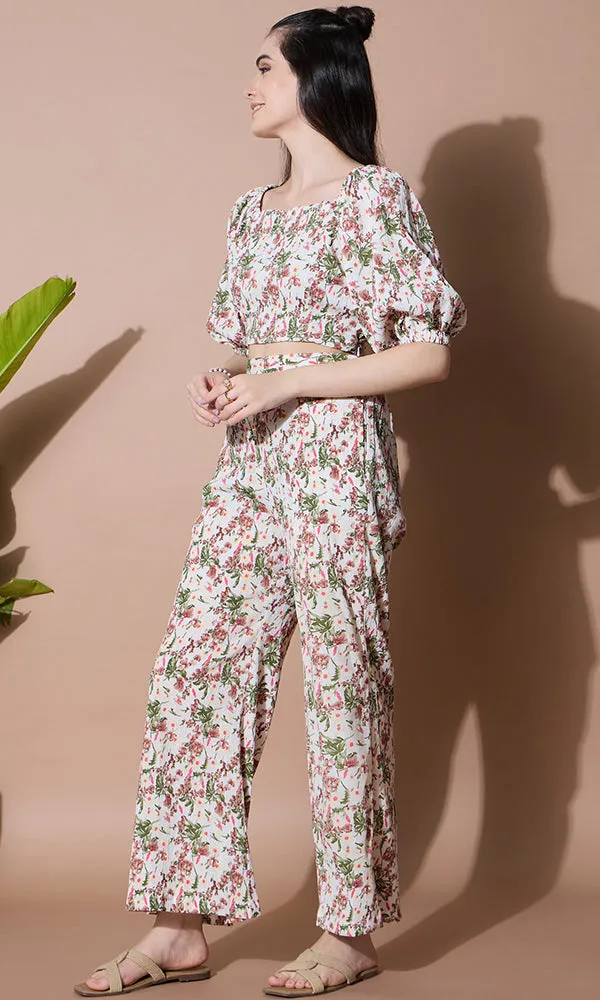 Floral Printed Crop Top with Palazzo Co-ord Set for Women