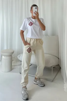 G Monogram burgundy embroidered t-shirt and ecru jogger