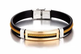 Gold Chain Bracelets for Men Women Teens Black Rubber Belt Wristband