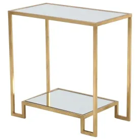 Gold Side Table With Glass Shelf 66 x 36 x 67cm