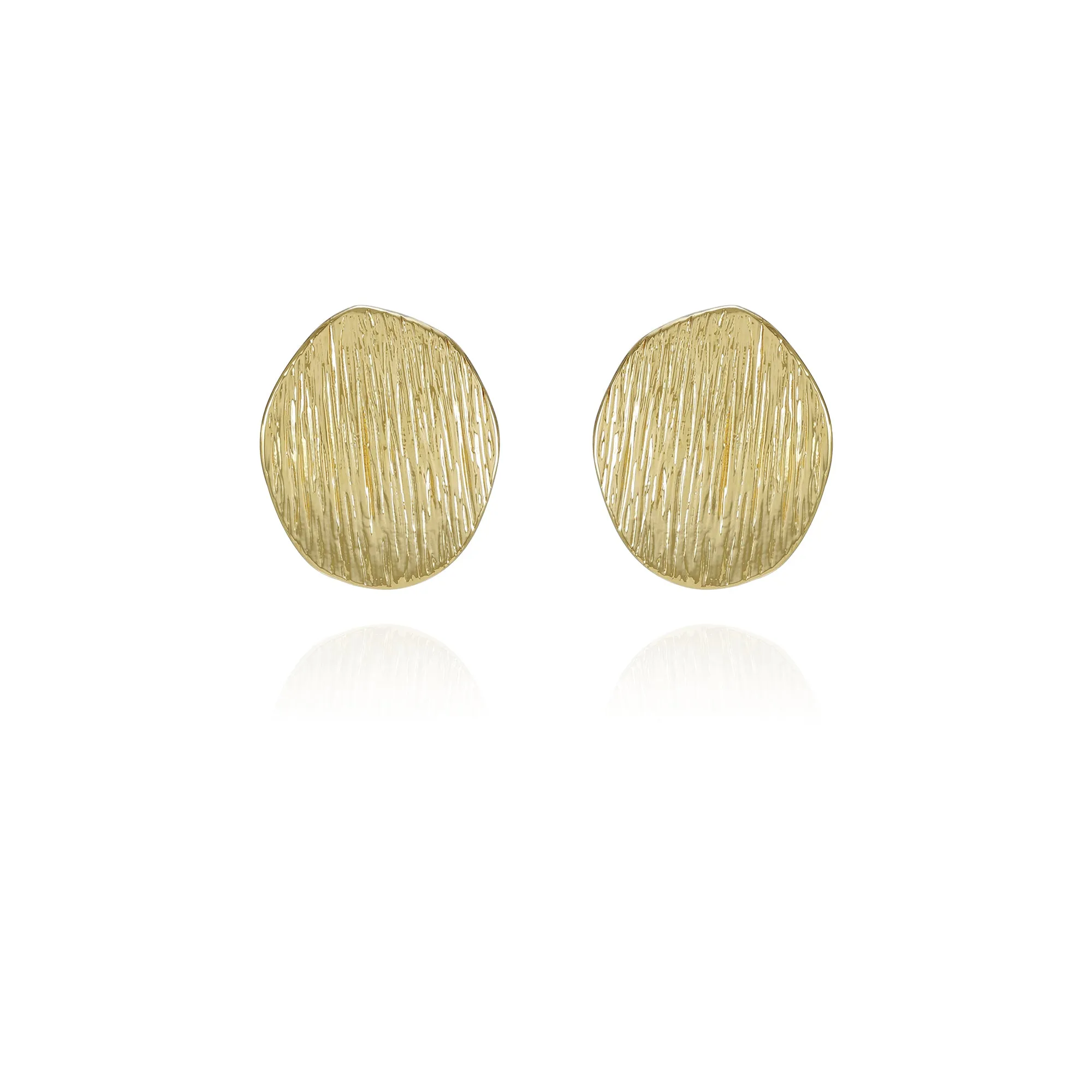 Goldtone Texturized Pebble Coin Earrings