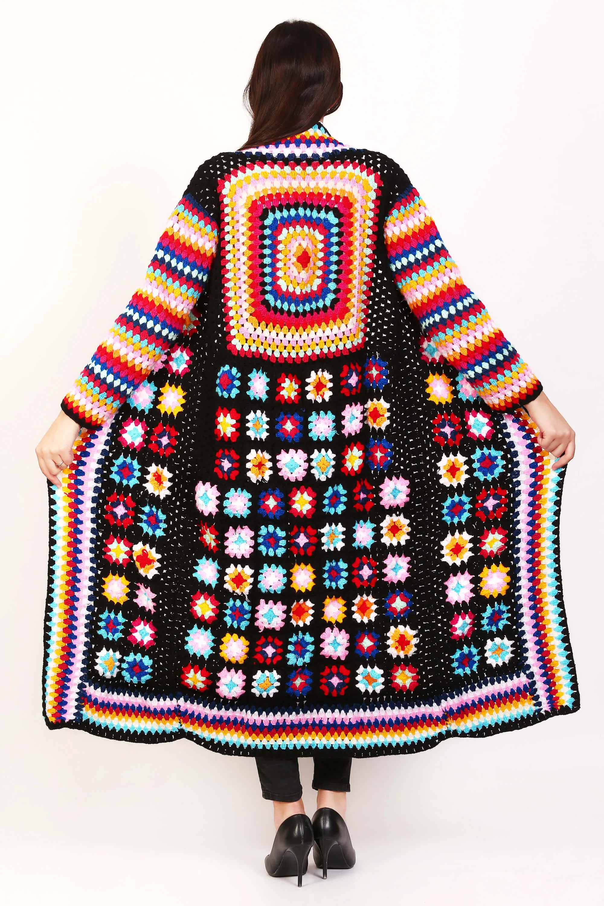 Granny Square Crochet maxi cardigan coat