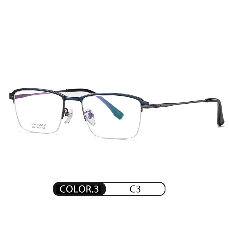 Hotochki Men's Semi Rim Square Titanium Eyeglasses Yj2033