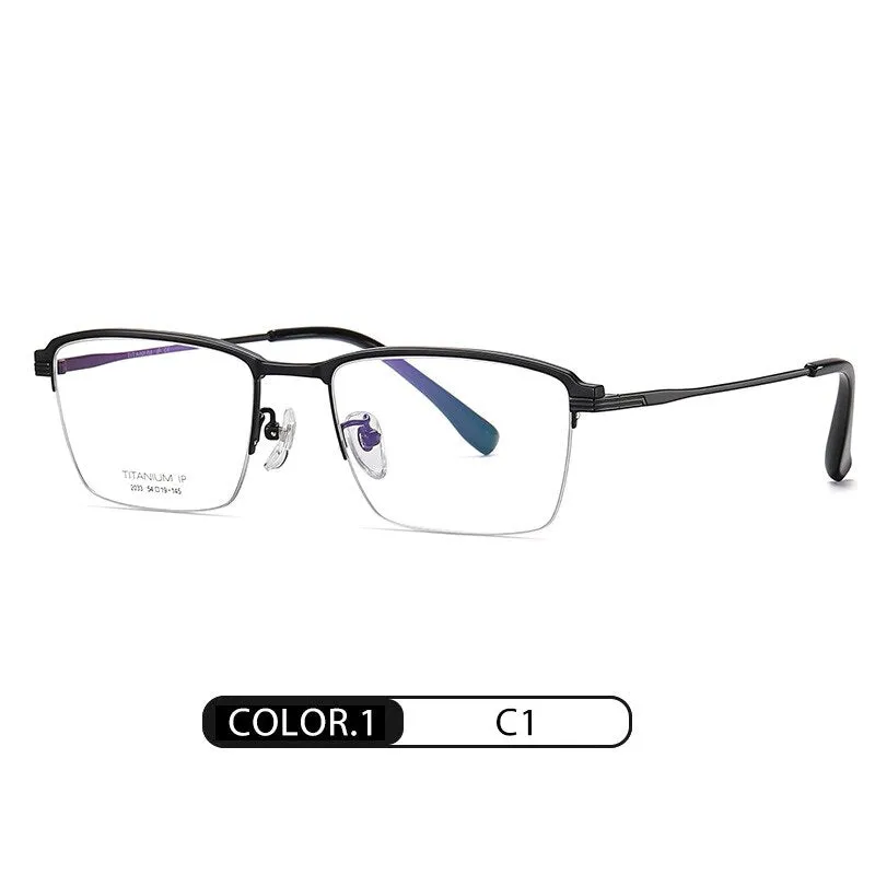 Hotochki Men's Semi Rim Square Titanium Eyeglasses Yj2033