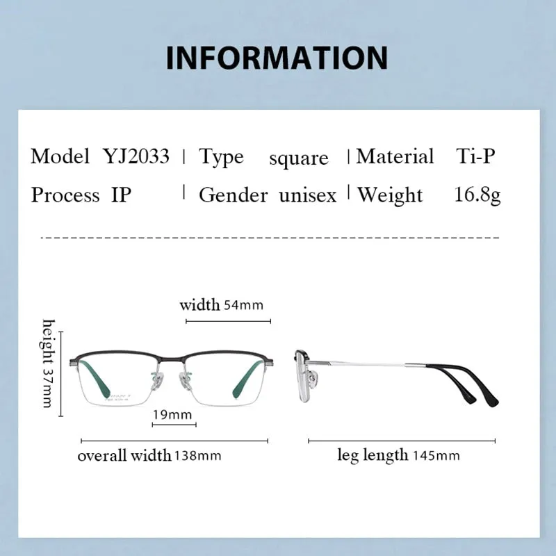 Hotochki Men's Semi Rim Square Titanium Eyeglasses Yj2033