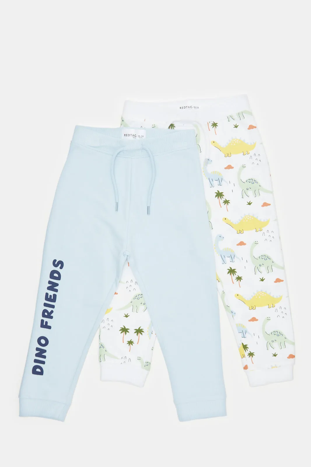 Infant Boys White And Blue Dino Print Joggers Set (Pack of 2)