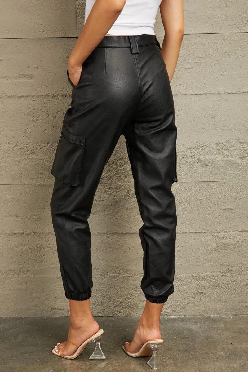 Kancan Black High Rise Leather Joggers