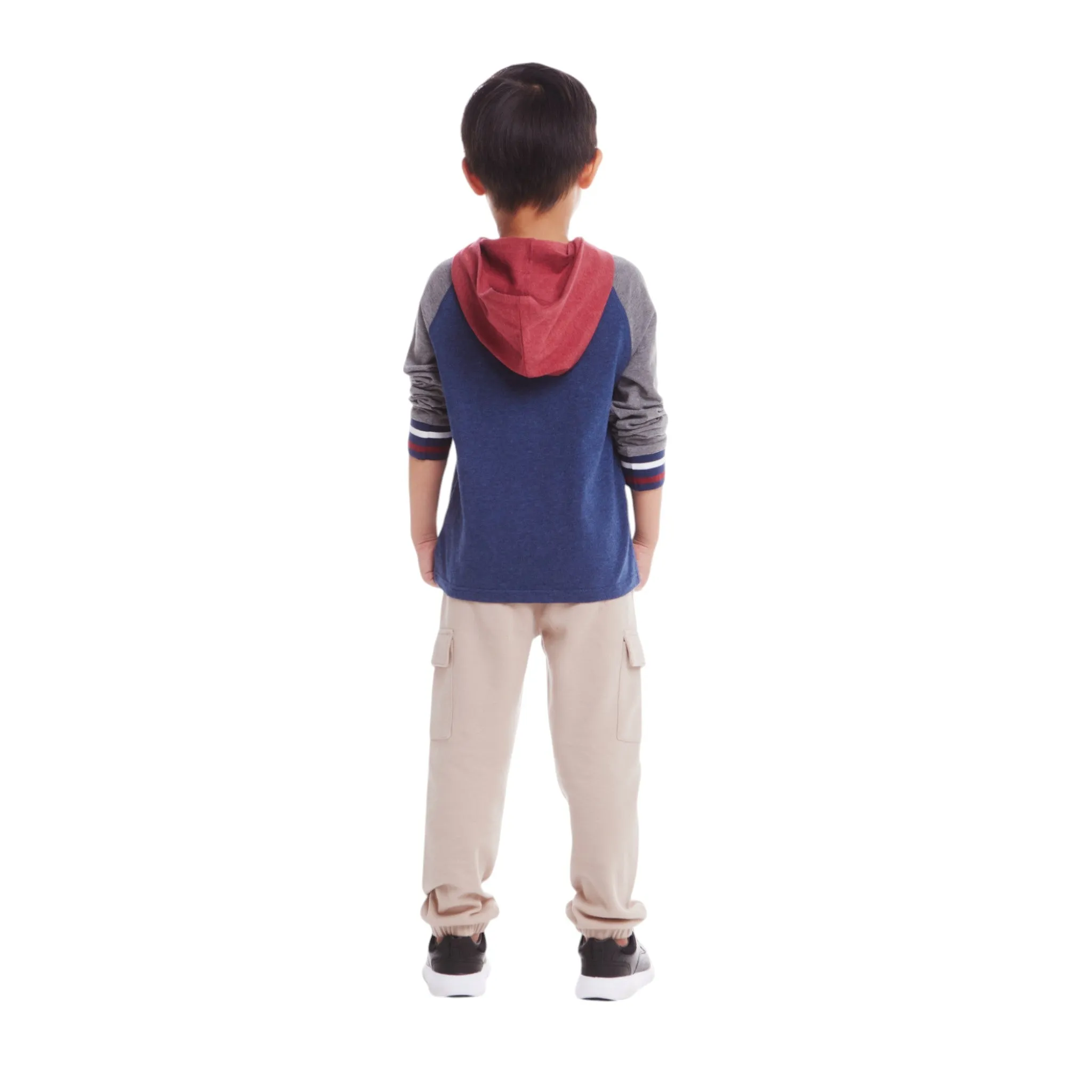 Kids Hooded Colorblocked Jersey Tee & Jogger Set | Red Navy & Heather Grey