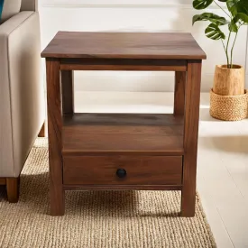 Kuber Industries Durable & Sturdy Sheesham Wood Bed Side Table for Bedroom | Honey Finish End Corner Table for Living Room, Home & Offices with Storage Drawer | Home Furniture Items | Brown