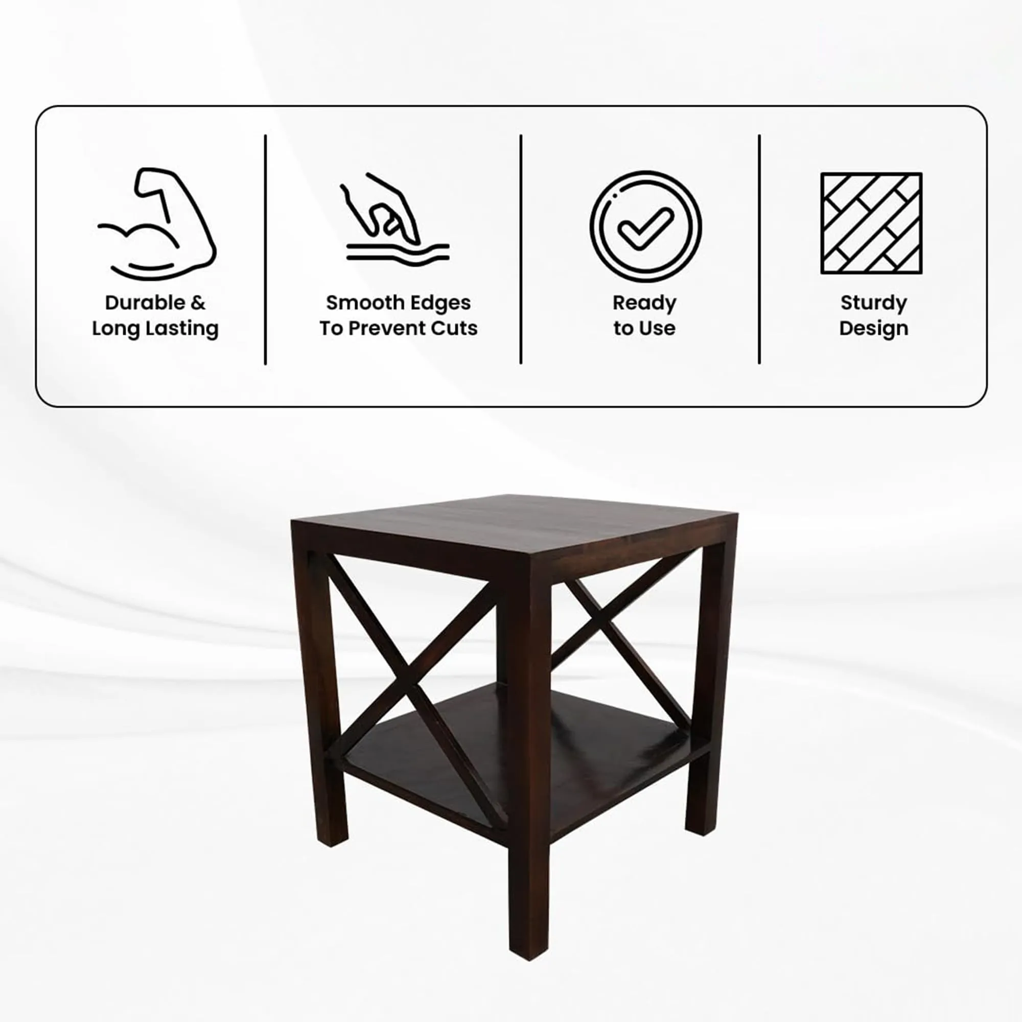 Kuber Industries Durable & Sturdy Sheesham Wood Bed Side Table for Bedroom | Modern & Aesthetic End Corner Table for Living Room, Home & Offices | Home Furniture Items | Dark Brown