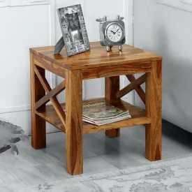 Kuber Industries Durable & Sturdy Sheesham Wood Bed Side Table for Bedroom | Modern & Aesthetic End Corner Table for Living Room, Home & Offices | Home Furniture Items | Teak Natural